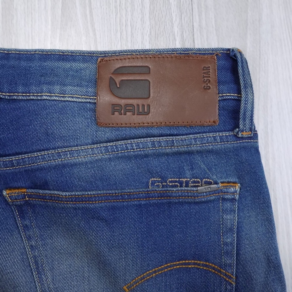 G-Star RAW 3301 Slim Jeans Mens 34x32 Blue Button Fly Denim Distressed EUC